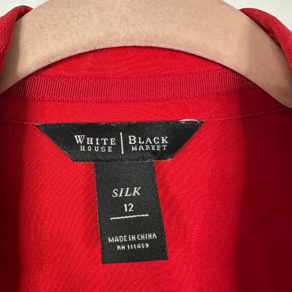 2/$30 White House Black Market Silk Button-Down Shirt Flap Pockets Red 12 #A0689 - Picture 5 of 7